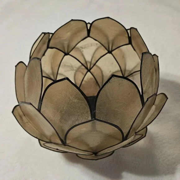 Capiz Shell Opening Lotus Flower Tealight Candle Holder Smokey Brown - Picture 6 of 13